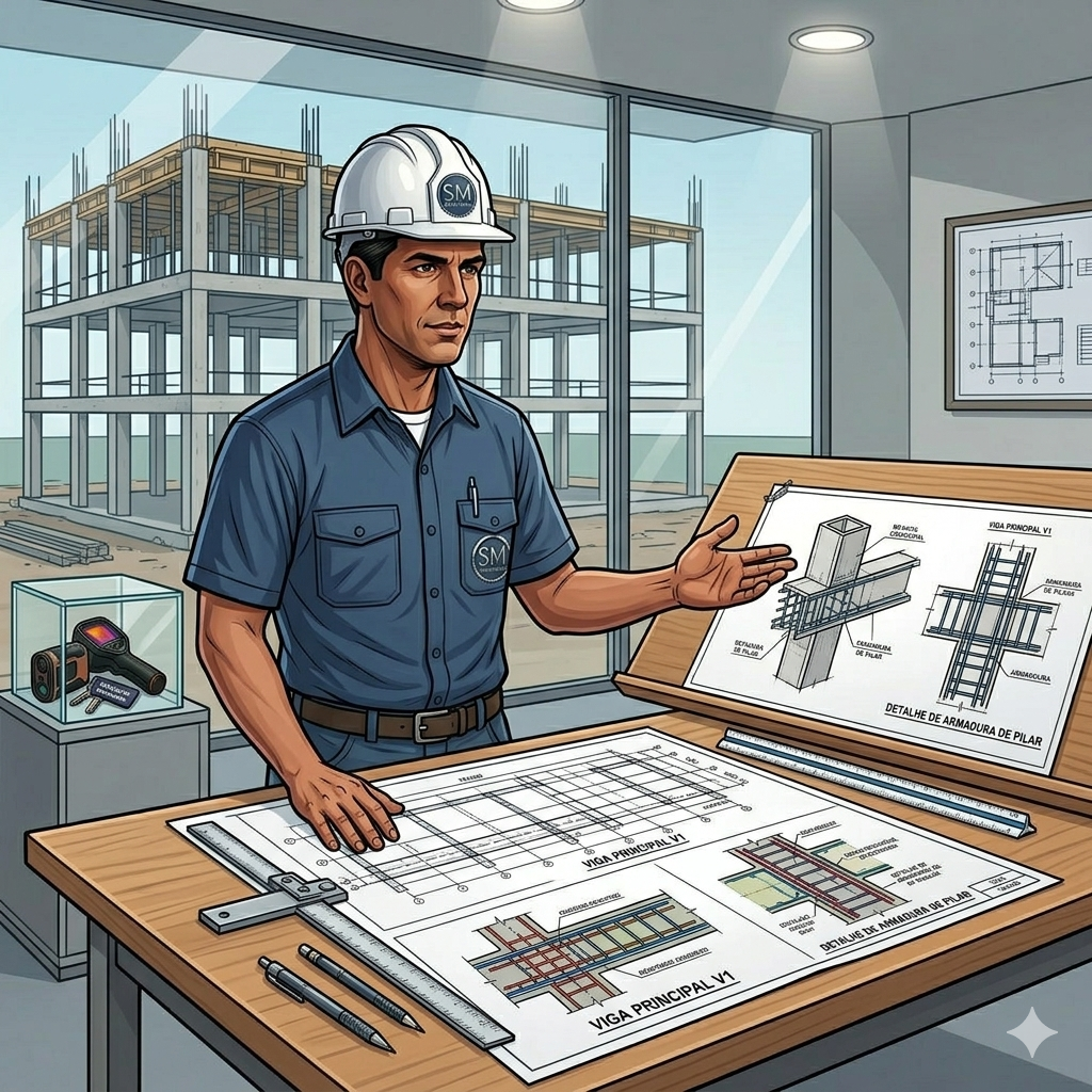 Ilustração de projeto estrutural em concreto armado
